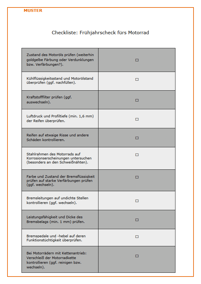 Frühjahrscheck fürs Motorrad: Checkliste
