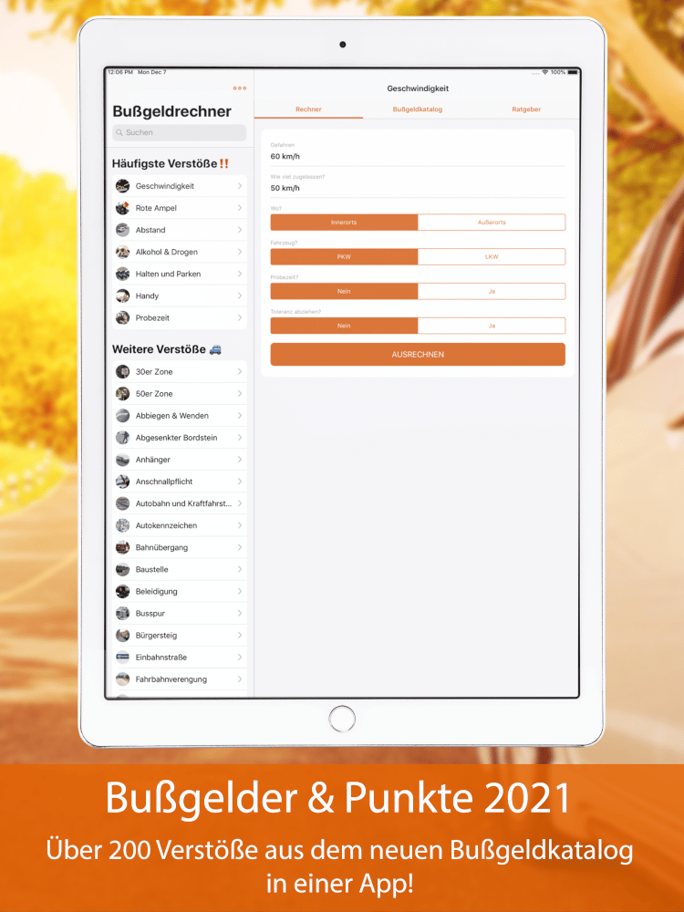 Bußgeldrechner-App fürs iPad