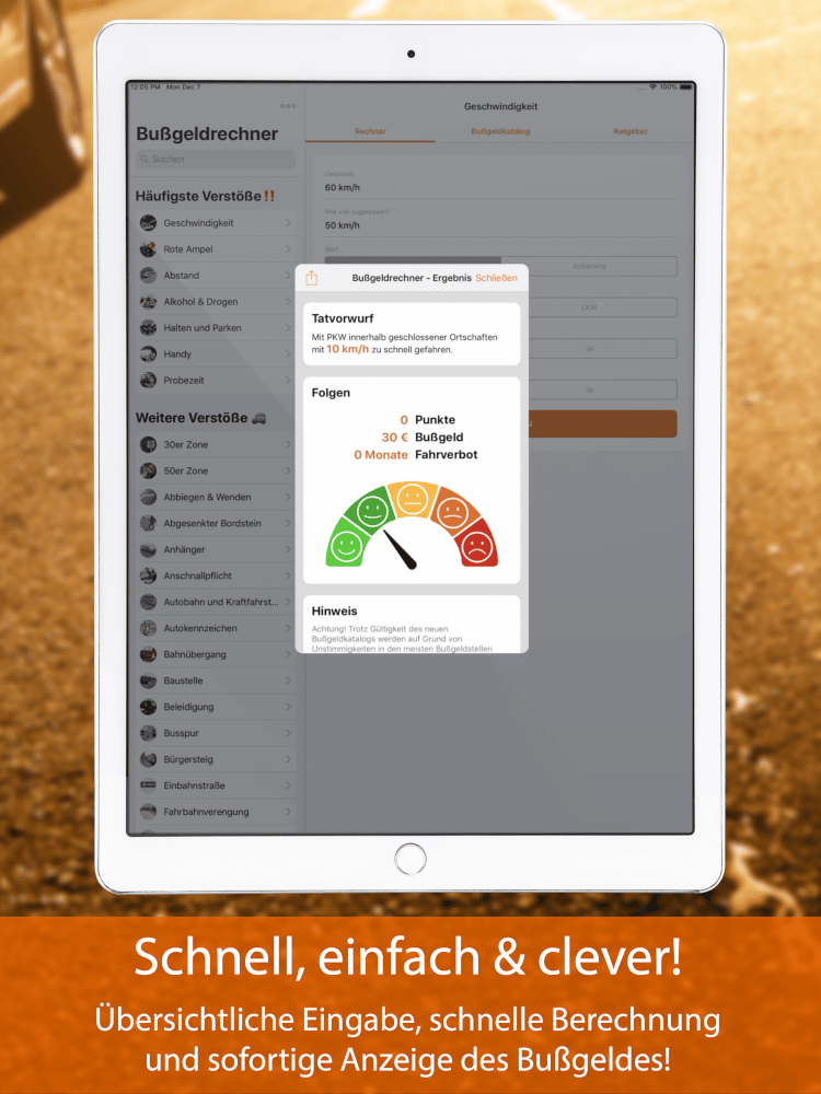 Bußgeldrechner-App fürs iPad Screen 2