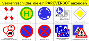 Diese Verkehrsschilder k&ouml;nnen ein Parkverbot anzeigen.
