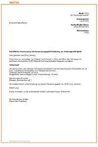 Verwarnung mit Verwarnungsgeld Muster